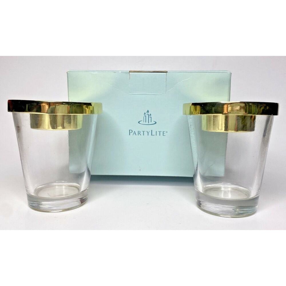 PartyLite Gold Versatility Tealight Votive Holder Pair Retired NIB P13C/P9766